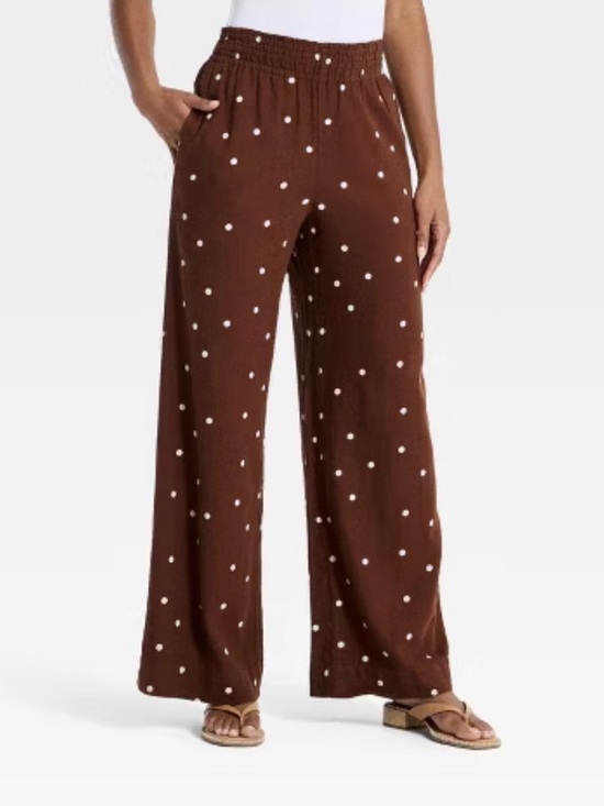a new day Pants - A New Day Brown Women's High-Rise Linen Wide Leg Pull-On Pants Dot XL NWT